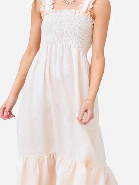 Ephemera St. Bernard Smocked Ruffle-Strap Maxi Dress in blush